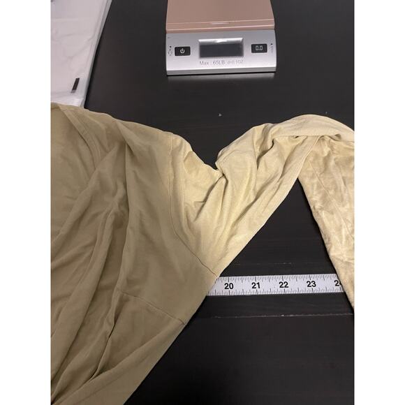 Vintage Jaeger Womens Faux Wrap Top Large Beige Rayon Stretch Cropped Grunge - Picture 5 of 7